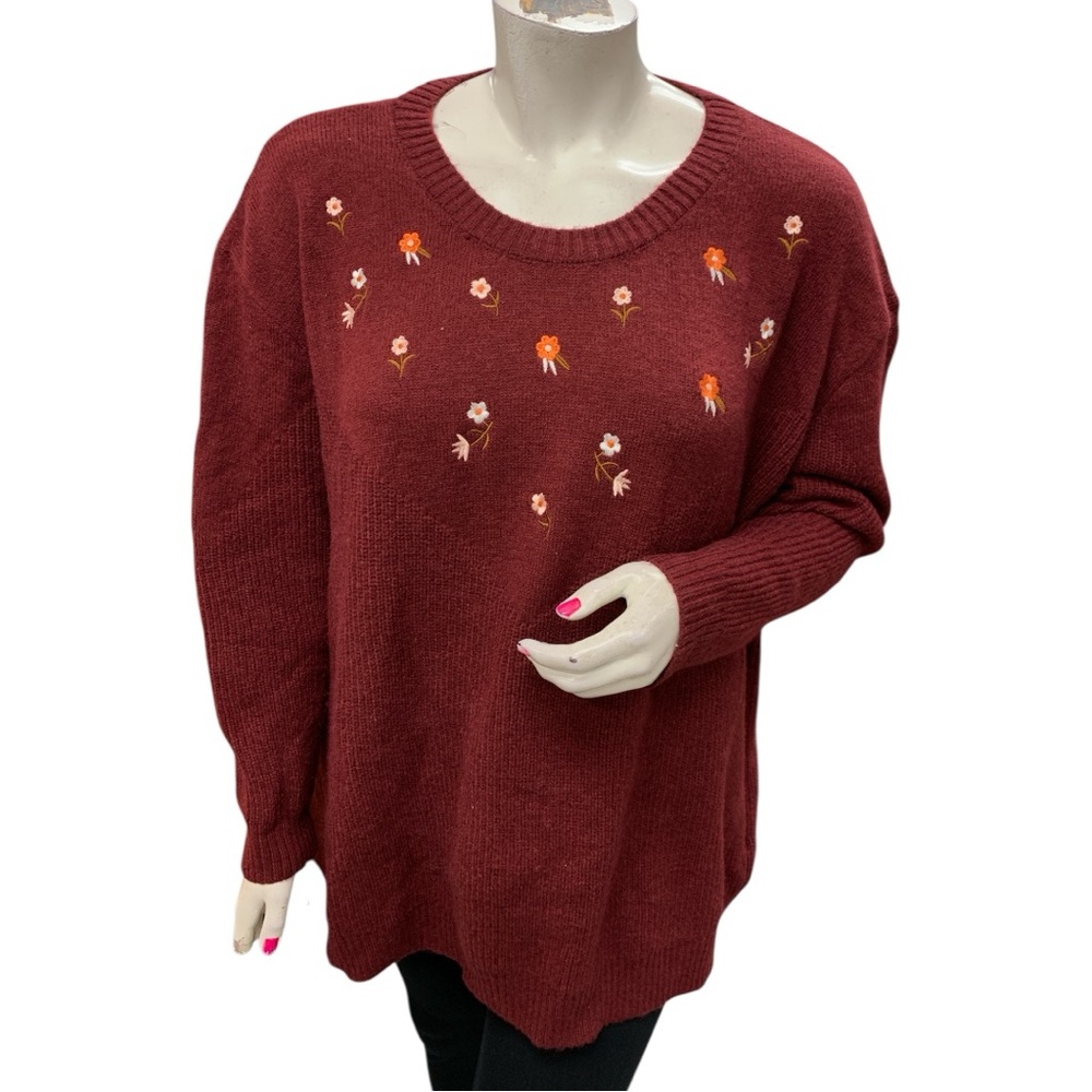 BloomChic Burgundy Floral Sweater Size 4X
